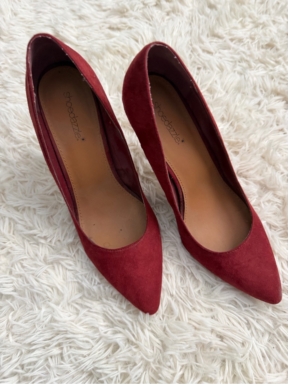 Shoe Dazzle Classic Red Pointed-Toe Suede Pumps